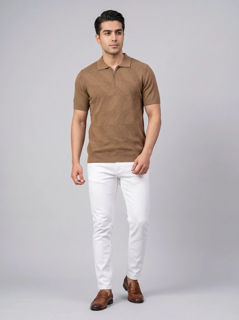 تیشرت بافت نیم زیپ مردانه 3939